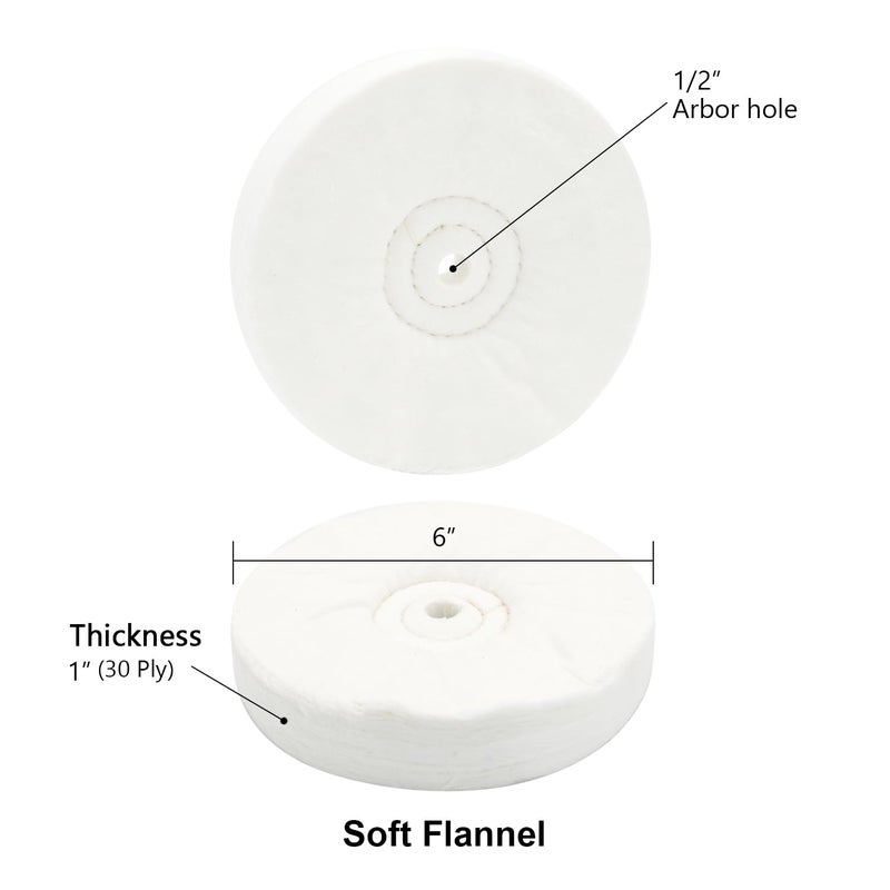 SCOTTCHEN Polishing Wheel 6" x 1/2" Arbor Soft Flannel 30plys for Bench Grinder - 2 Pack - Image 2